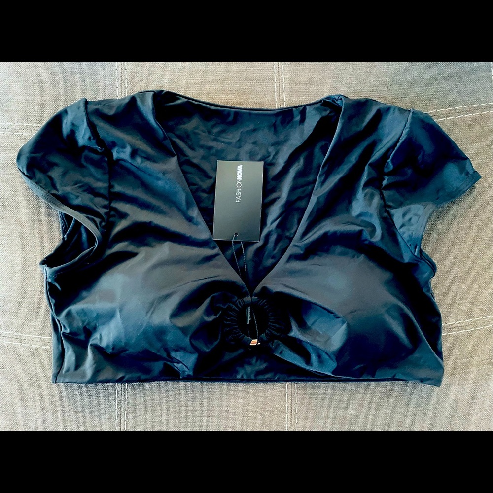 Fashion nova peekaboob short sleeve swim top